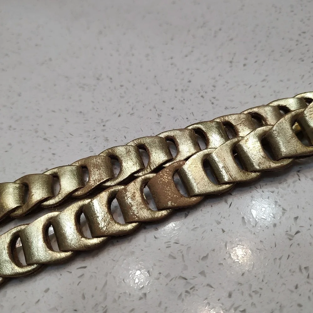 Metallic Gold Genuine Leather Braided Belt Size Small Vintage Castle Core Dainty